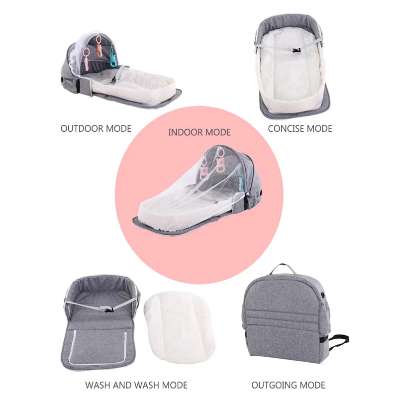 Portable Bed Foldable Baby Bed Travel Sun Protection Mosquito Net Breathable Soft Infant Folding Sleeping Basket With Toys - Korvel