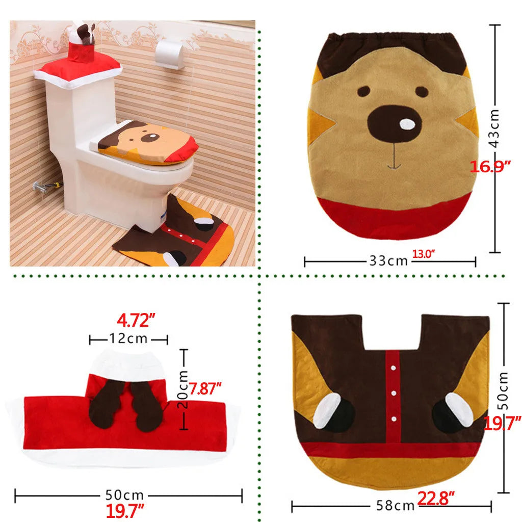 3PC Christmas Closestool Cover Santa Claus Toilet Seat And Tissue Cover Set Christmas Decorations For Bathroom Mat kerst decorat - Korvel