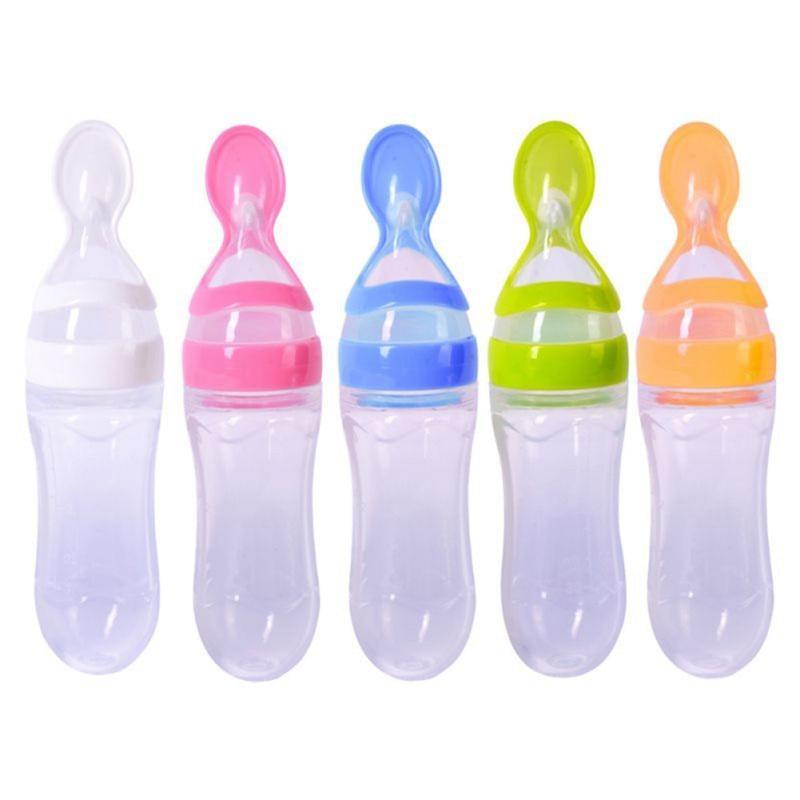 Botella de Alimentación de Silicona para Bebés con Cuchara - 90ml
