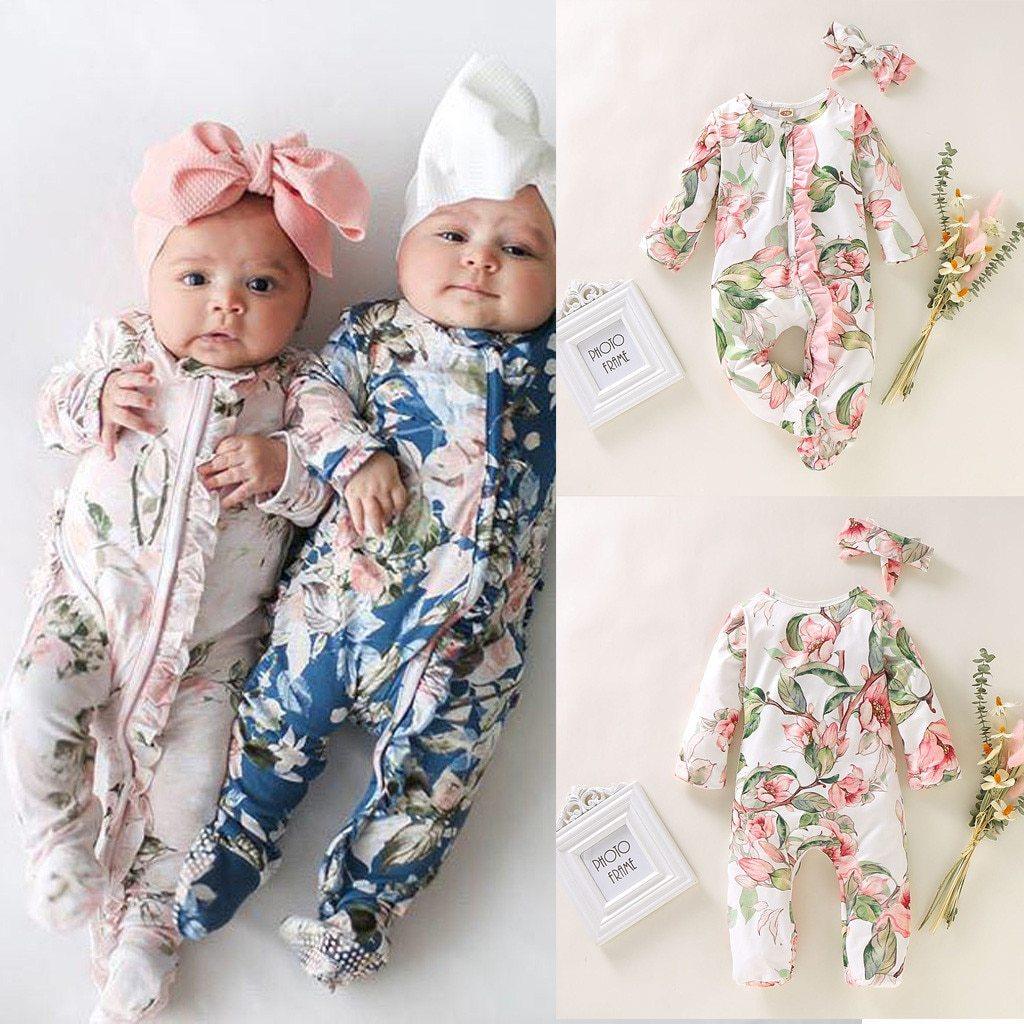 Luxury Floral Newborn Baby Girl Romper with Bow