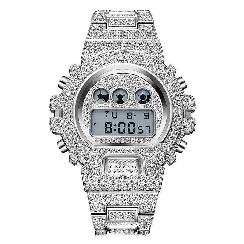 Montre numérique quartz LED dorée de luxe pour hommes