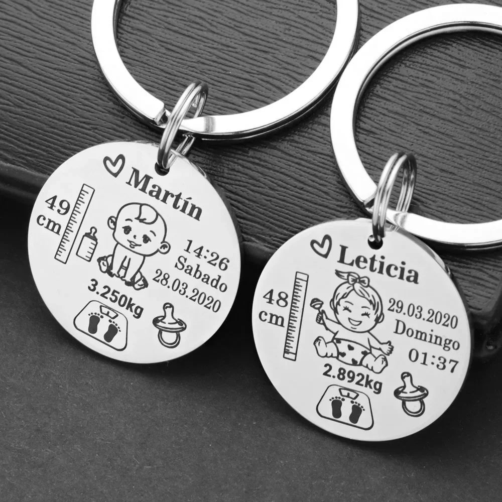 Lovely Personalized Baby Boys Girls Keychain  Name Birth Weight Height For Newborn Commemorate New Mom Dad Gift Keyring P026_C - Korvel