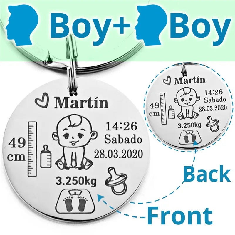 Lovely Personalized Baby Boys Girls Keychain  Name Birth Weight Height For Newborn Commemorate New Mom Dad Gift Keyring P026_C - Korvel