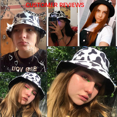 FOXMOTHER New Fashion Reversible Black White Cow Pattern Bucket Hats Fisherman Caps For Women Gorras Summer - Korvel