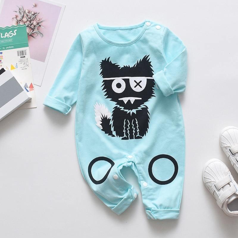 Floral Dinosaur Car Printed Baby Romper - Long Sleeve