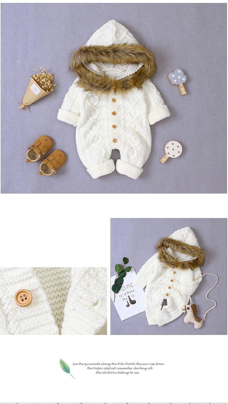 Manteau Chaud Elegant Baby - Combinaison Tricotée à Capuche pour Nouveau-nés