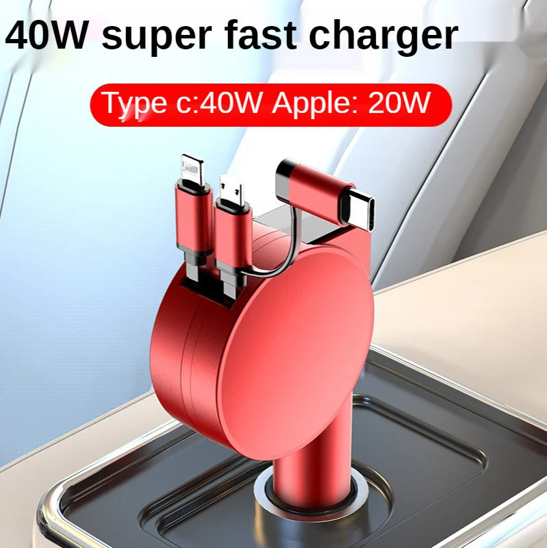 Vogek 3-in-1 Car Charger 60W Super Fast Charging for iPhone Xiaomi Huawei Samsung with Telescopic Charging Cables and Adapters - Korvel