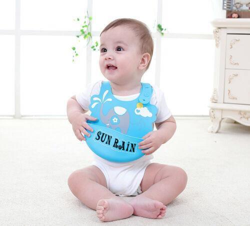 Bib de bebé de silicona ajustable y a prueba de agua con recolector de comida