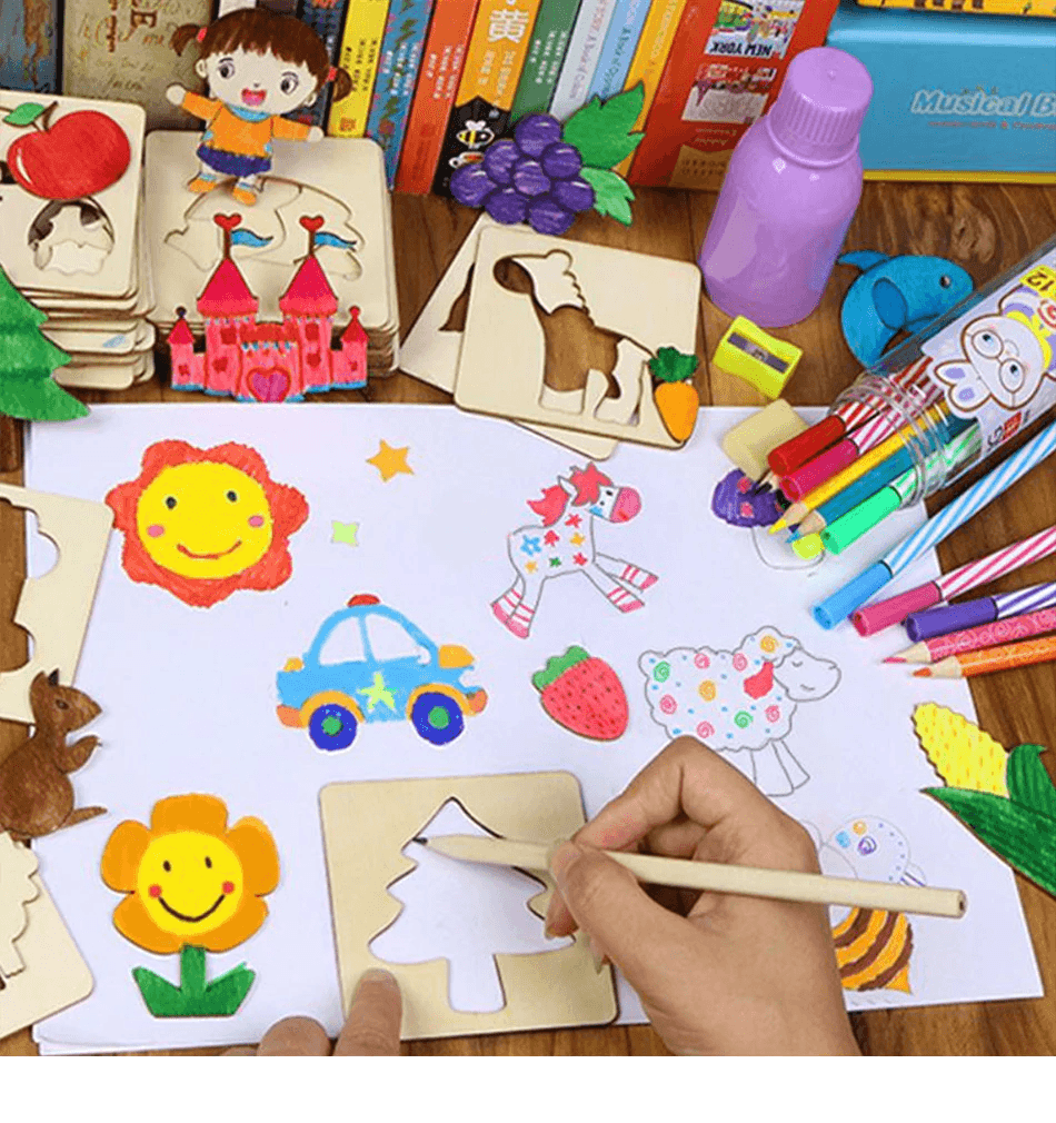 Tablette de Dessin en Bois Créative pour Enfants - Ensemble de 100 Pièces