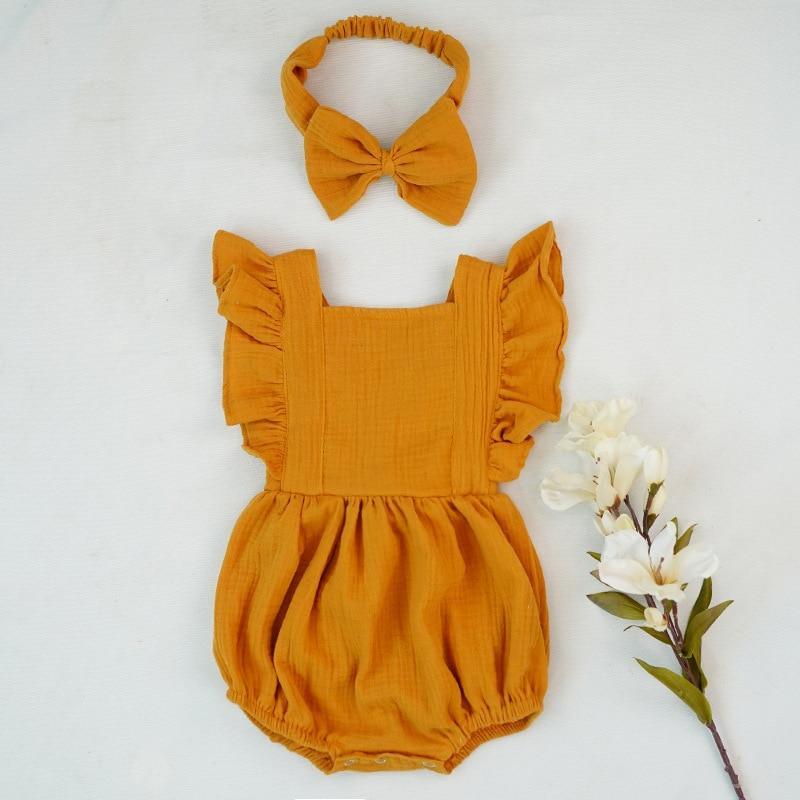 Elegant Cotton Baby Bodysuit for Girls - Summer One-Piece