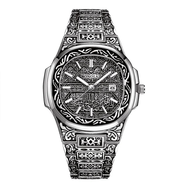 ONOLA Luxury Retro Golden Stainless Steel Watch for Men