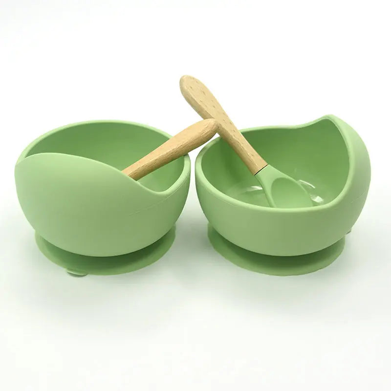Baby Silicone Tableware Strong Sucker Water Bowl Spoon Set Children Suction Bowl Baby Food Bowl Baby Feeding Tableware - Korvel