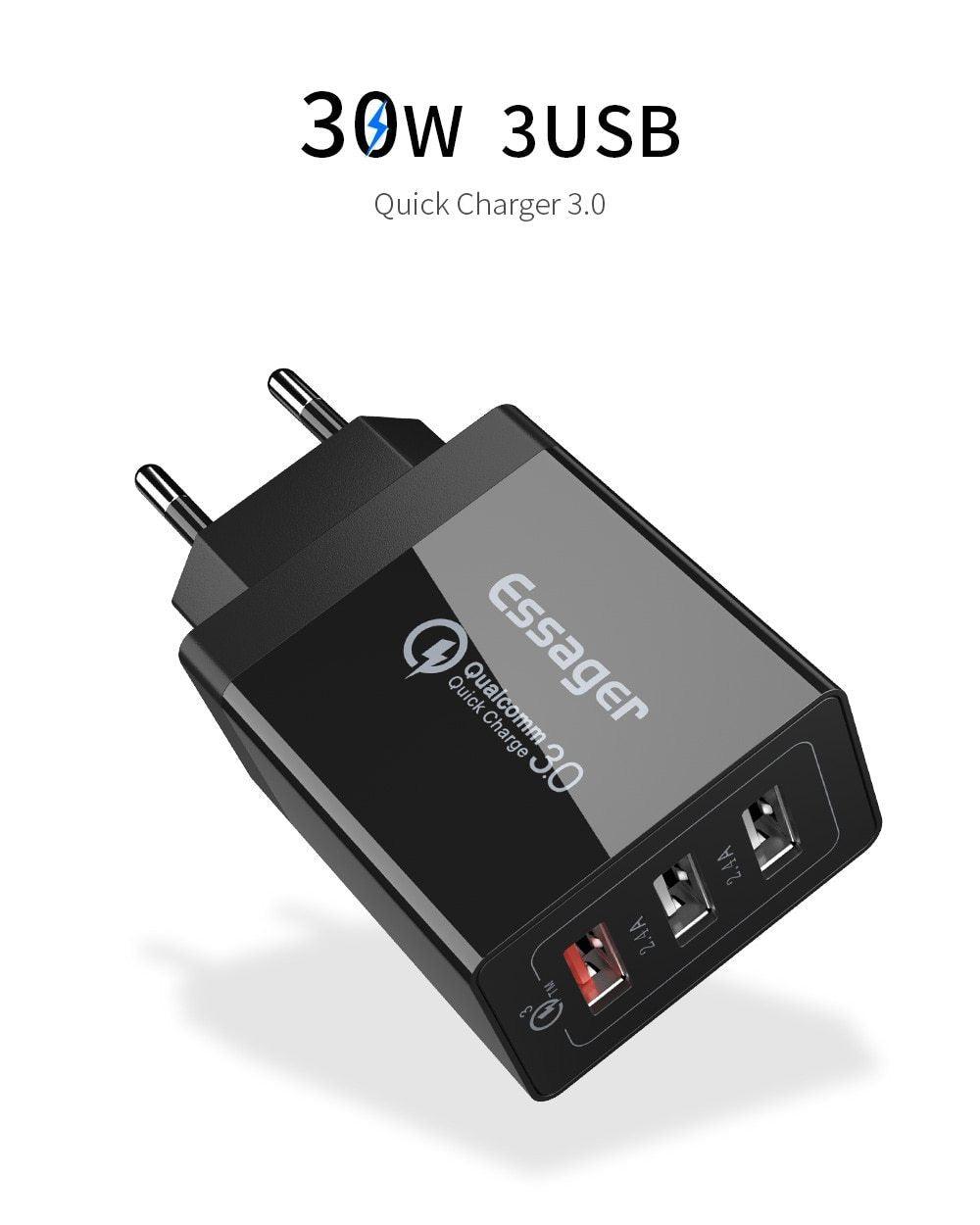30W Ultra-Fast QC 3.0 Multi-Port USB Wall Charger for Mobile Devices - Korvel