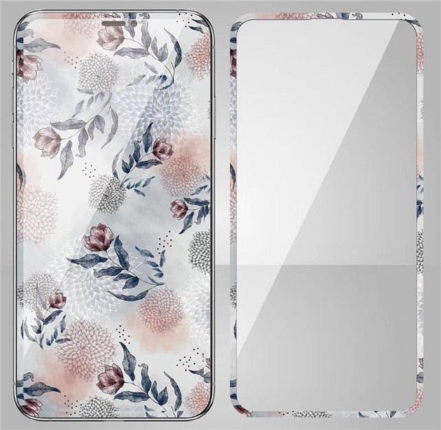 Protector de Pantalla de Vidrio Templado con Diseño de Flores en el Cielo de Moda para iPhone