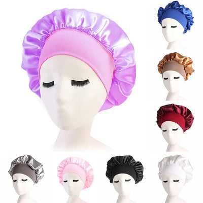 1pc Adjust Solid Satin Bonnet Hair Styling Cap Long Hair Care Women Night Sleep Hat Silk Head Wrap Shower Cap Hair Styling Tools - Korvel
