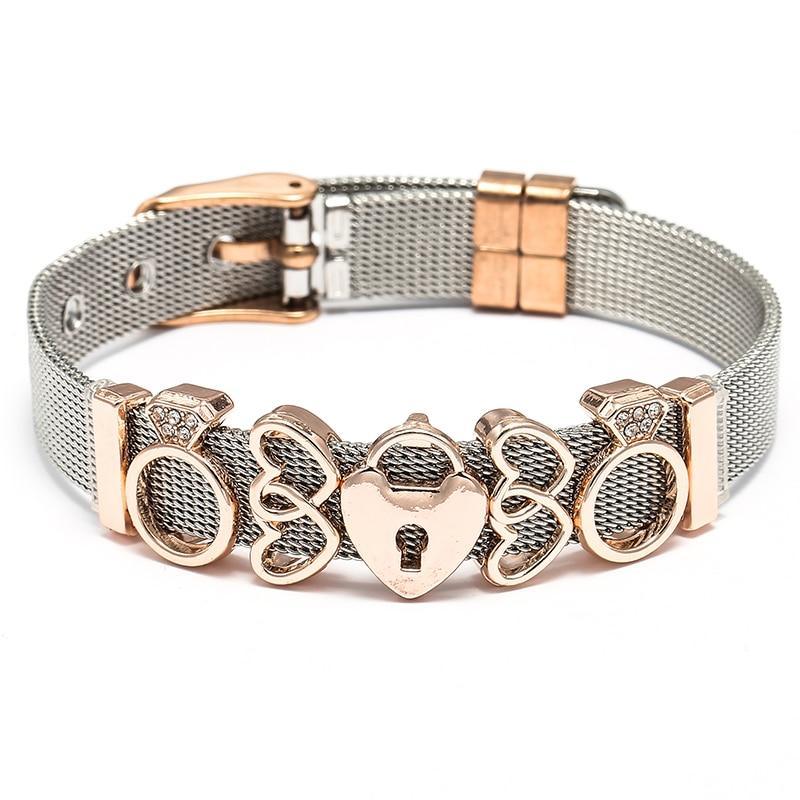 Conjunto de Pulseras de Acero Inoxidable Elegante con Charm de Corazón de Cristal