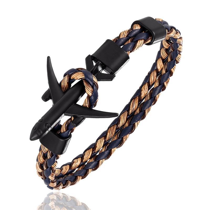 Pulsera de Cuero con Ancla de Avión Elegante para Hombres y Mujeres