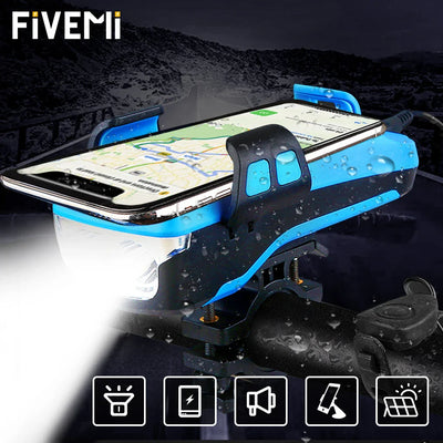 5 IN 1 Multifunction Bicycle Light USB Solar Charging Horn Phone Holder Power Bank Front Lamp For Bicycle Led Lamp Accessories - Korvel