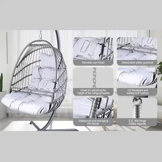 Silla Huevo Colgante Premium con Soporte para Uso Interior y Exterior