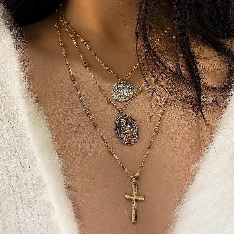 Modern Vintage Multilayer Crystal Gold Choker Necklace