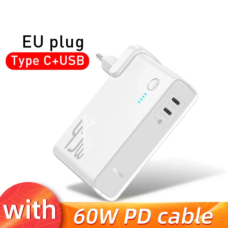 Baseus GaN Power Bank Charger 10000mAh 45W USB C PD Fast Charging 2 in 1 Charger & Battery as One ForiP 11 Pro Laptop ForXiaomi - Korvel