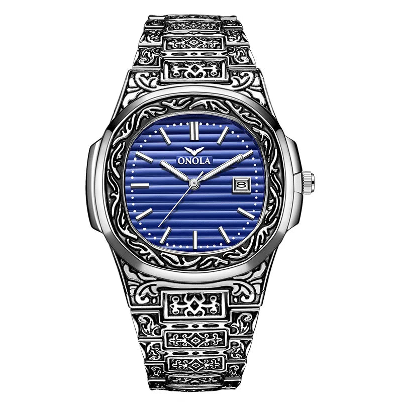 ONOLA Luxury Retro Golden Stainless Steel Watch for Men