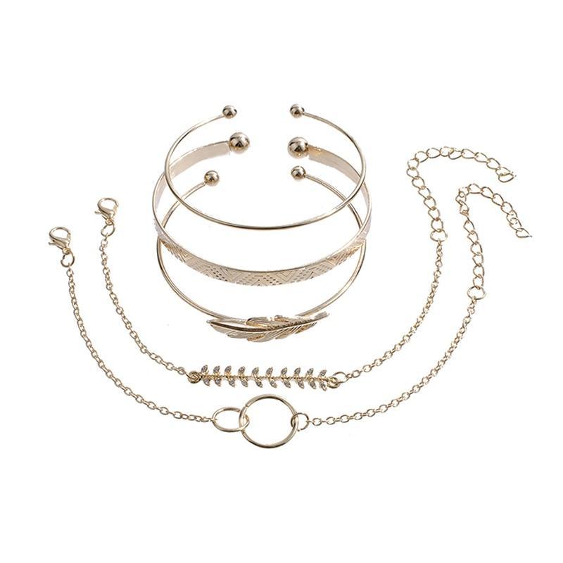 Elegant Gold Crystal Bracelet Set for Women - 5 Pieces