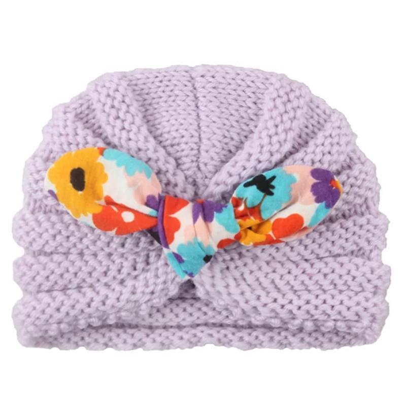 Charming Handmade Cotton Baby Turban Hat with Colorful Bow for Boys and Girls - Perfect for Autumn and Winter - Korvel