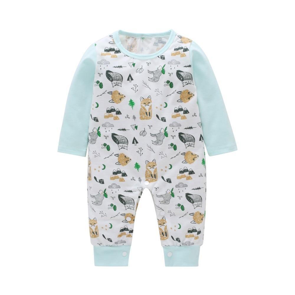 Floral Dinosaur Car Printed Baby Romper - Long Sleeve