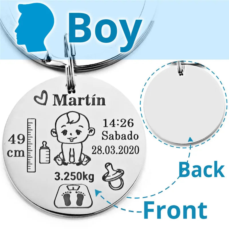 Lovely Personalized Baby Boys Girls Keychain  Name Birth Weight Height For Newborn Commemorate New Mom Dad Gift Keyring P026_C - Korvel