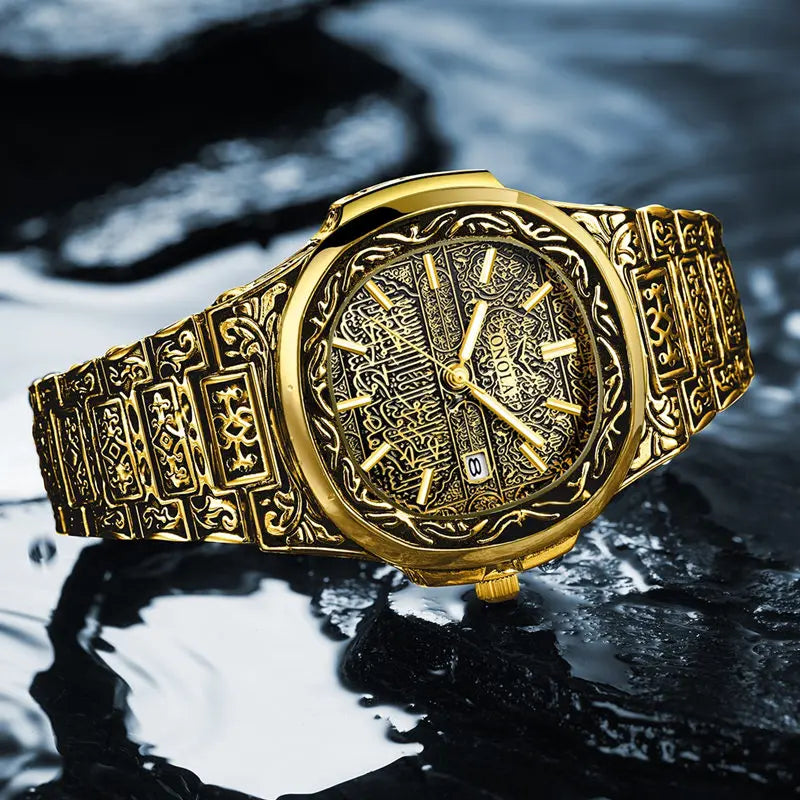 ONOLA Luxury Retro Golden Stainless Steel Watch for Men