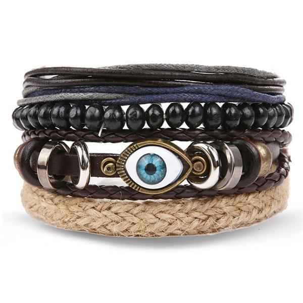 Vintage Black Bead Leather Bracelet for Men and Women