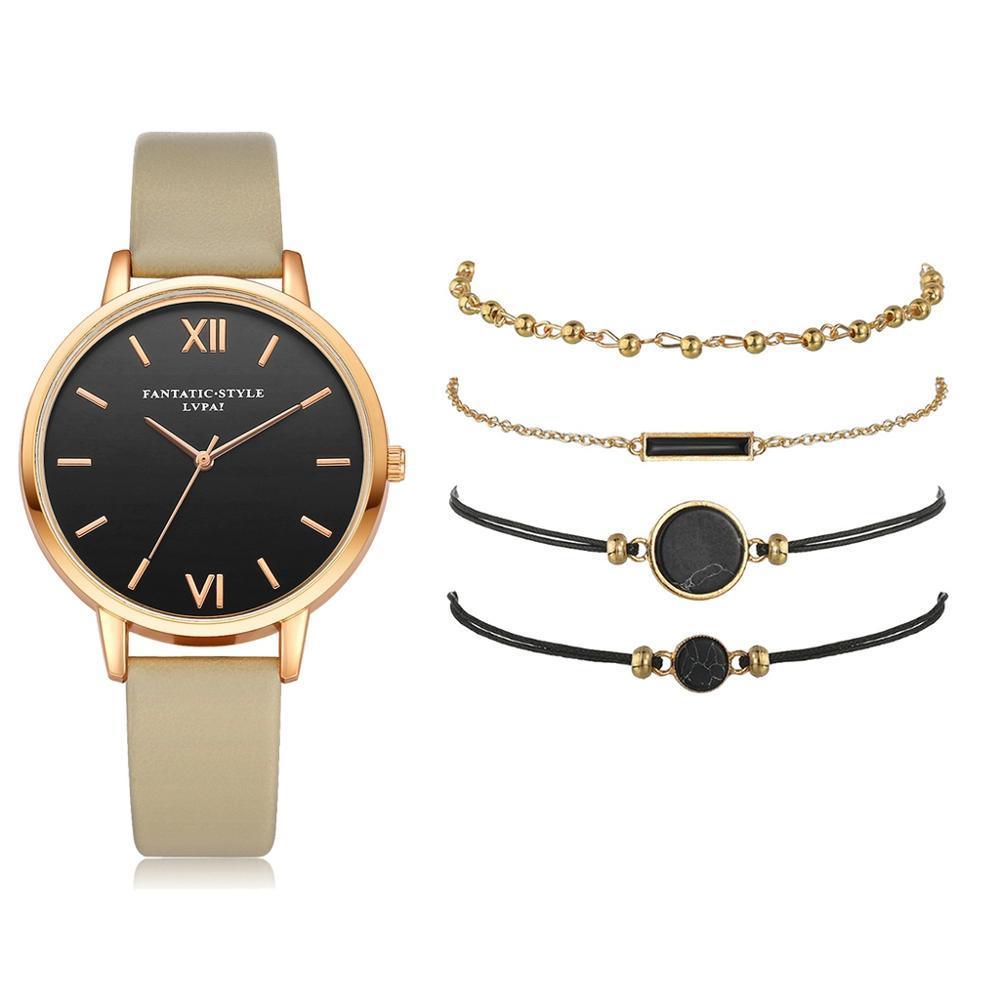 Montre analogique à quartz pour femmes avec bracelet en cuir de luxe