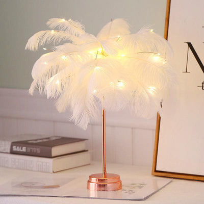 STEVVEX Feather Table Lamp - USB Rechargeable LED Night Light