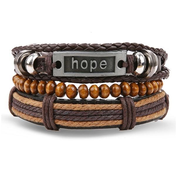 Vintage Black Bead Leather Bracelet for Men and Women