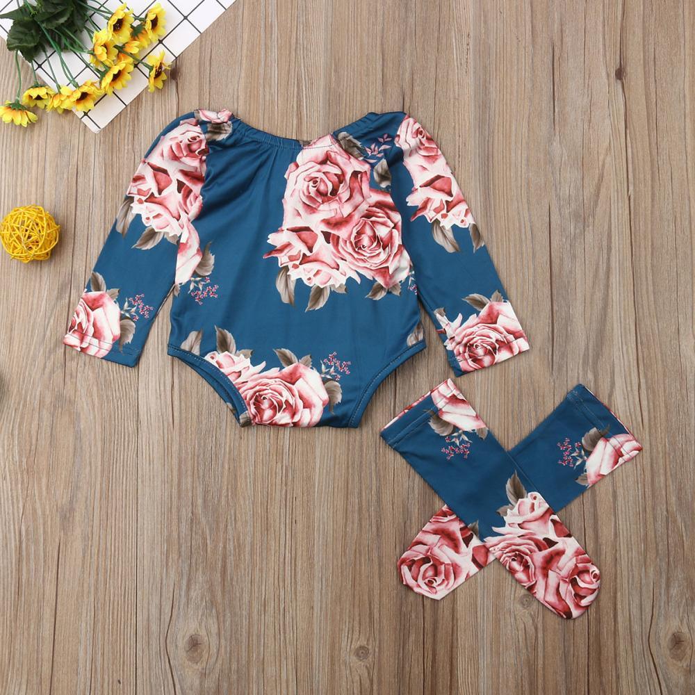 Floral Long Sleeve Baby Romper with Cozy Leg Warmers