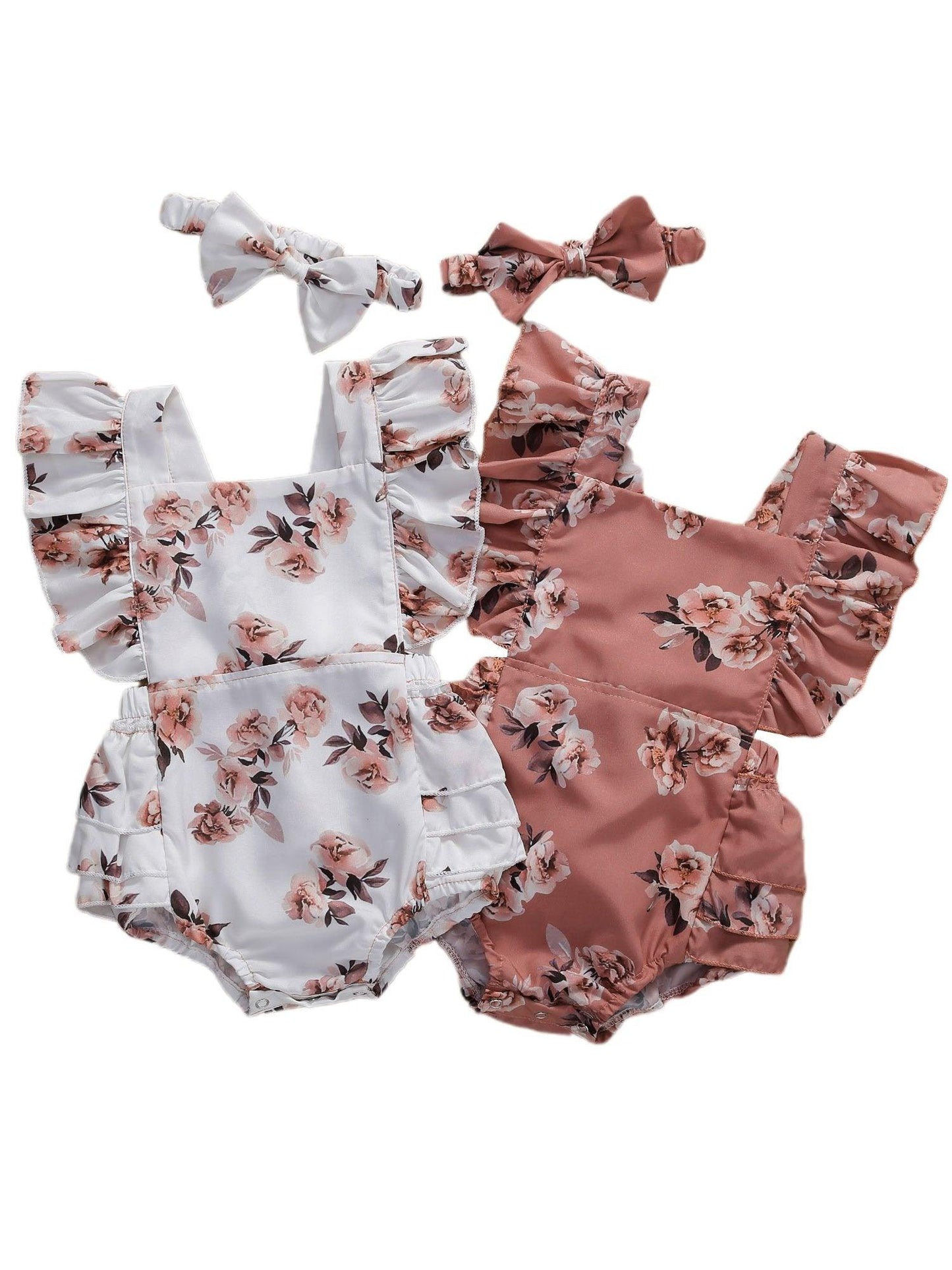 Combinaison à volants imprimée florale pour bébés filles avec bandeau