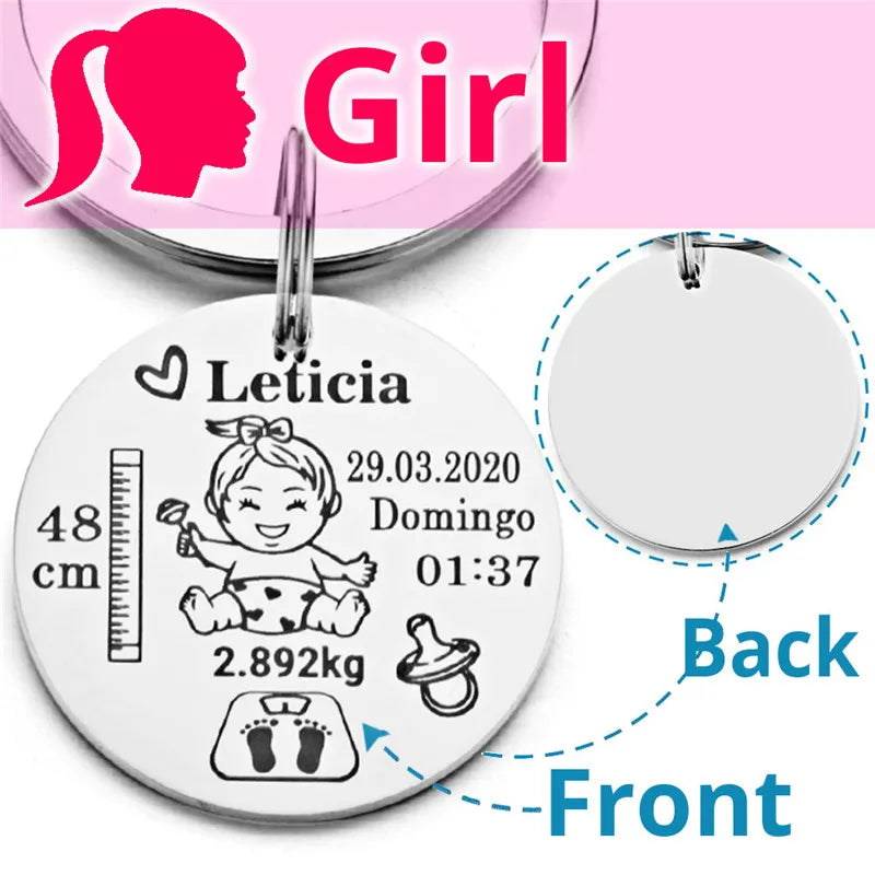 Lovely Personalized Baby Boys Girls Keychain  Name Birth Weight Height For Newborn Commemorate New Mom Dad Gift Keyring P026_C - Korvel