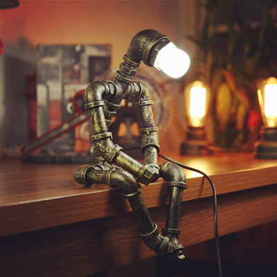 Vintage Industrial Iron Tube Edison Table Lamp