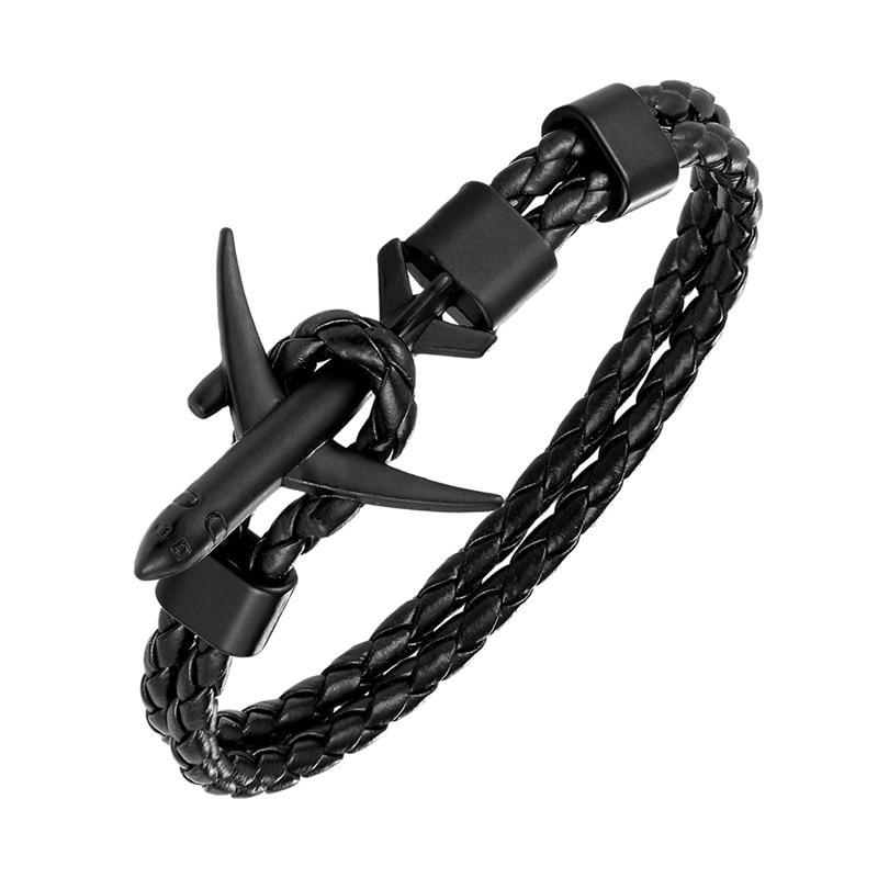 Pulsera de Cuero con Ancla de Avión Elegante para Hombres y Mujeres