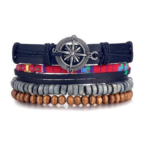 Vintage Black Bead Leather Bracelet for Men and Women