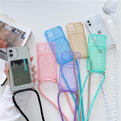 Étui transparent pour portefeuille en bandoulière pour iPhone