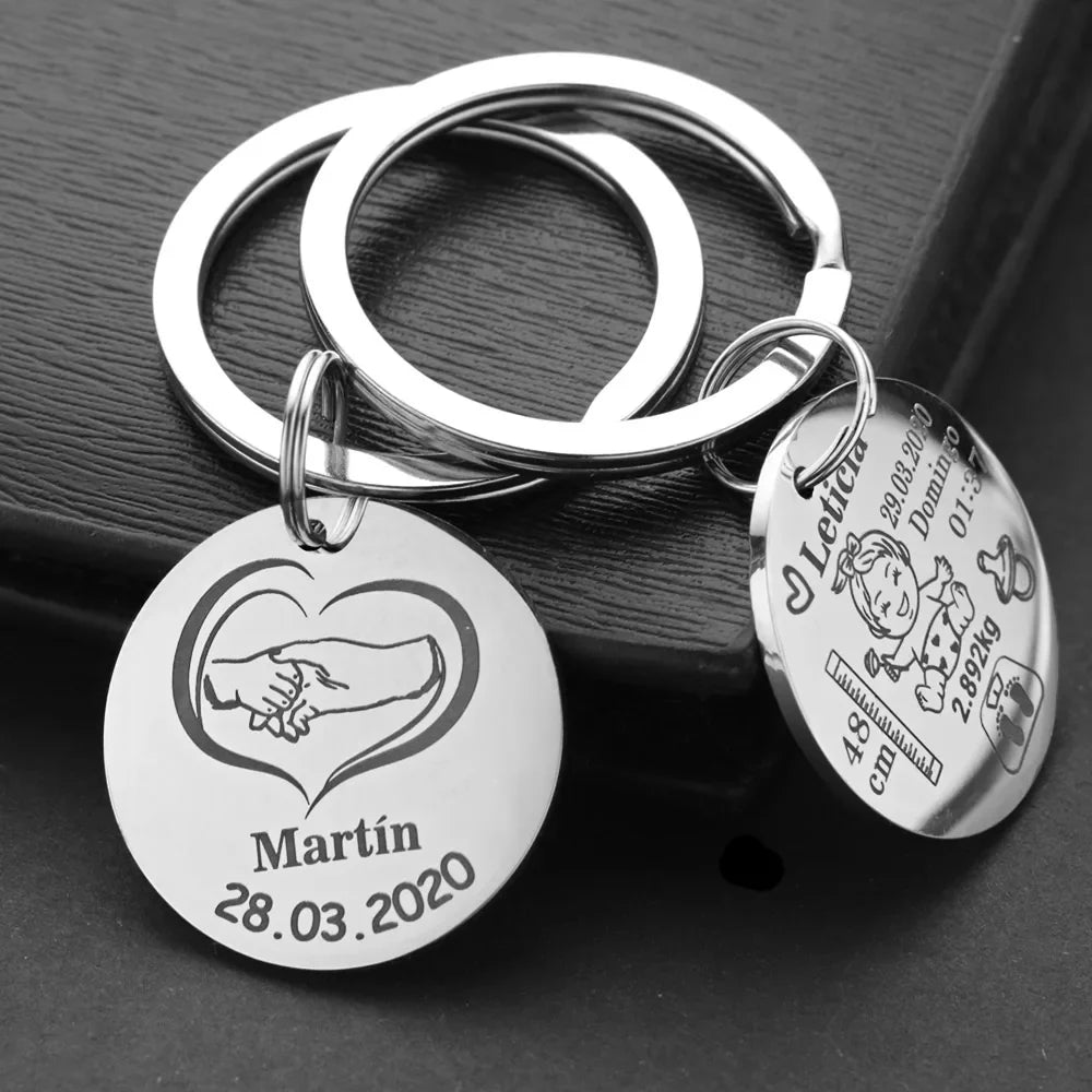 Lovely Personalized Baby Boys Girls Keychain  Name Birth Weight Height For Newborn Commemorate New Mom Dad Gift Keyring P026_C - Korvel