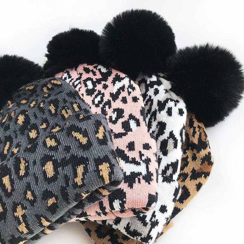 Elegant Leopard Design Winter Hats for Mothers and Children