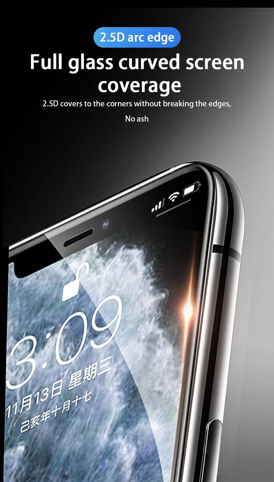 Protecteur d'écran en verre trempé pleine couverture premium pour iPhone