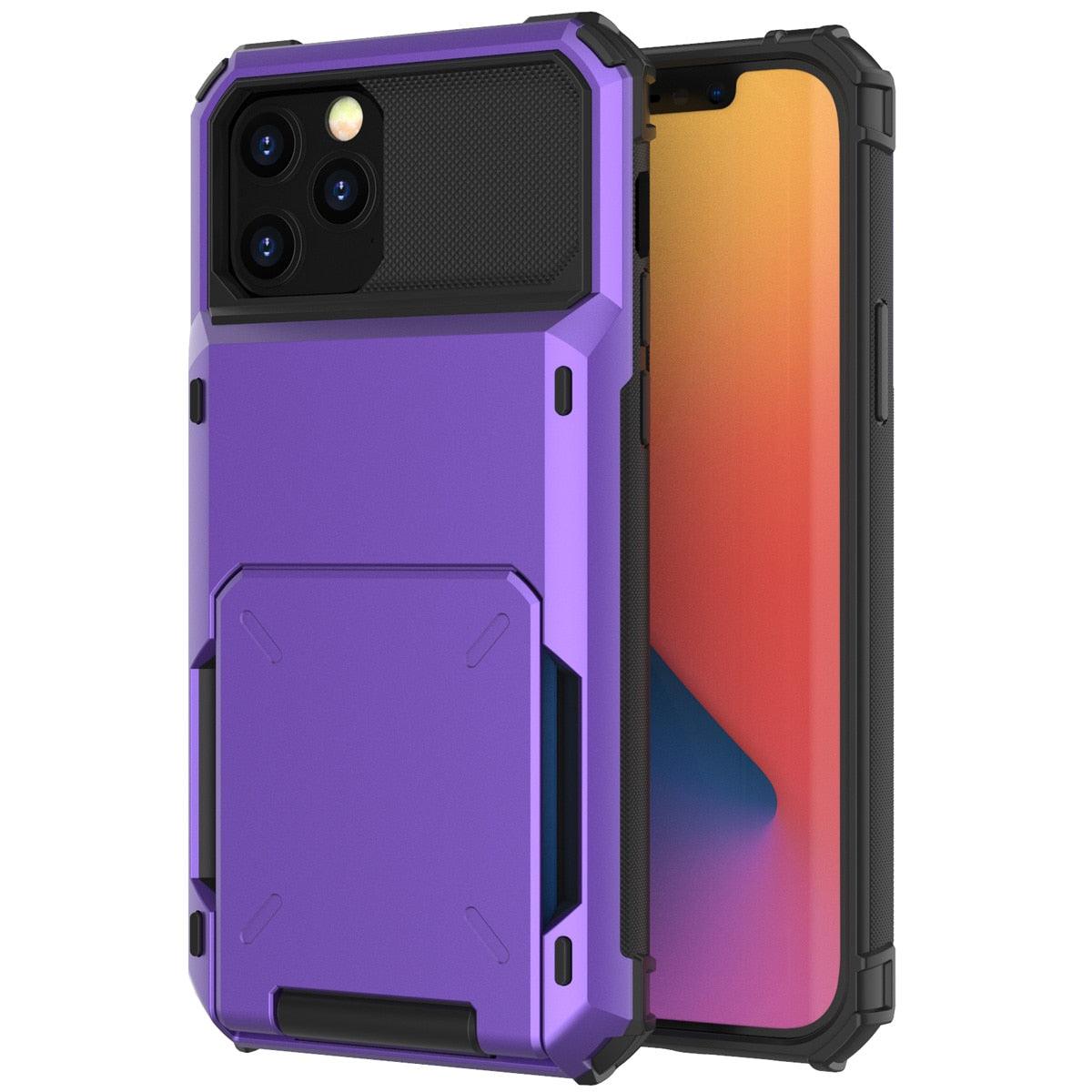 Funda para teléfono con bolsillo oculto y tarjetero para hombres en azul para iPhone 13/14