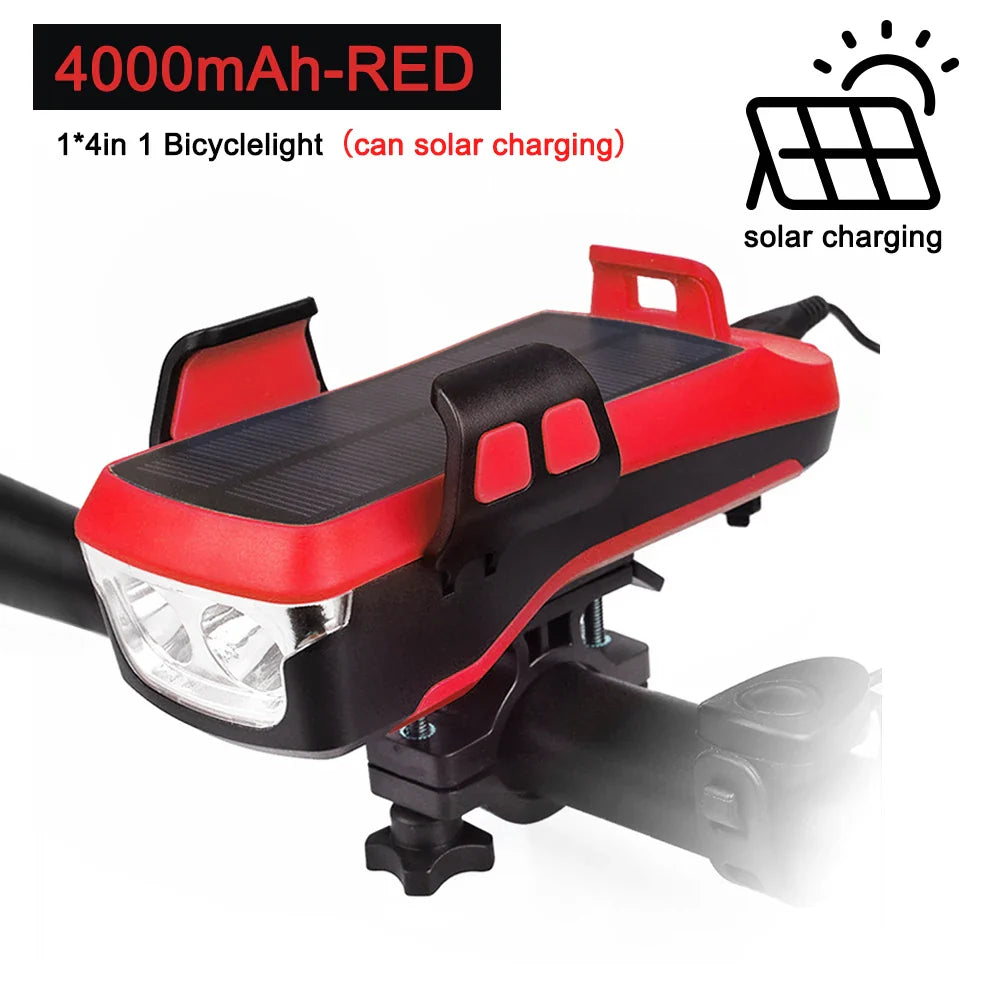 5 IN 1 Multifunction Bicycle Light USB Solar Charging Horn Phone Holder Power Bank Front Lamp For Bicycle Led Lamp Accessories - Korvel