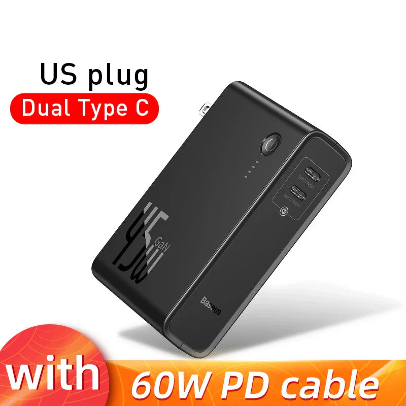 Baseus GaN Power Bank Charger 10000mAh 45W USB C PD Fast Charging 2 in 1 Charger & Battery as One ForiP 11 Pro Laptop ForXiaomi - Korvel