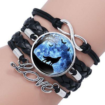 Classic Retro Wolf Head Leather Bracelet for Men & Women