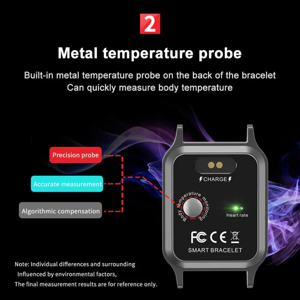 Body Temperature Smart Watch T96 Heart Rate Blood Pressure Fitness Tracker Bluetooth Smart Bracelet - Korvel
